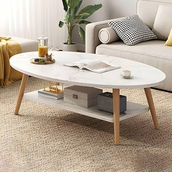 Oval Coffee Table with Wood Legs