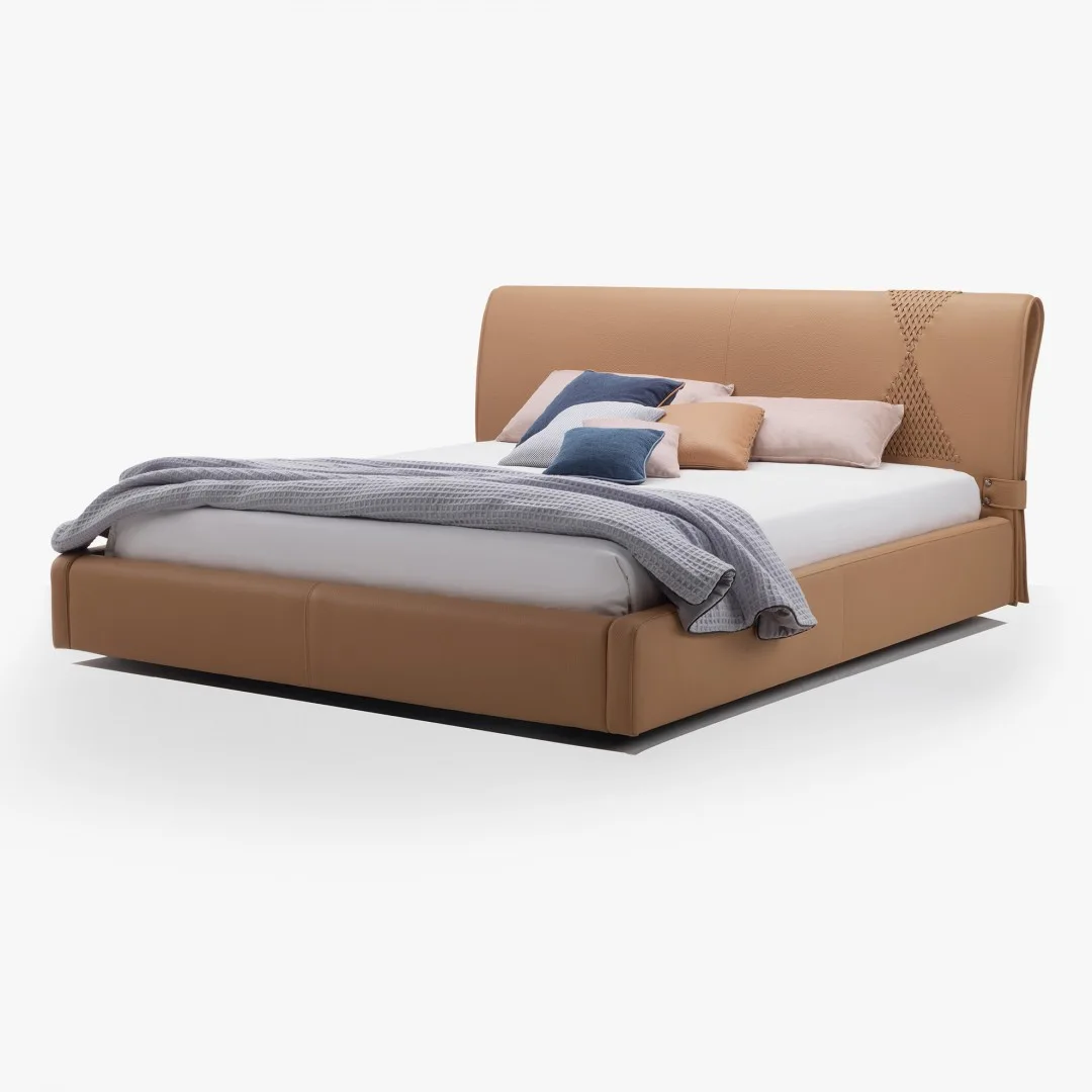 Beige Upholstered Leather Bed