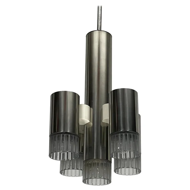 Sciolari Geometric Chrome and Acrylic Pendant Light