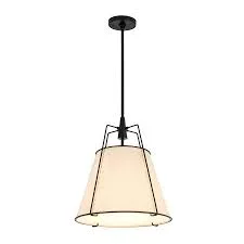 French Farmhouse Cream Linen Drum Pendant Light