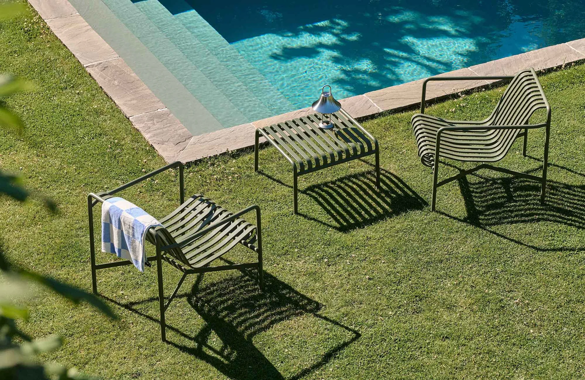 Hay Palissade Olive Green Steel Outdoor Lounge Chair