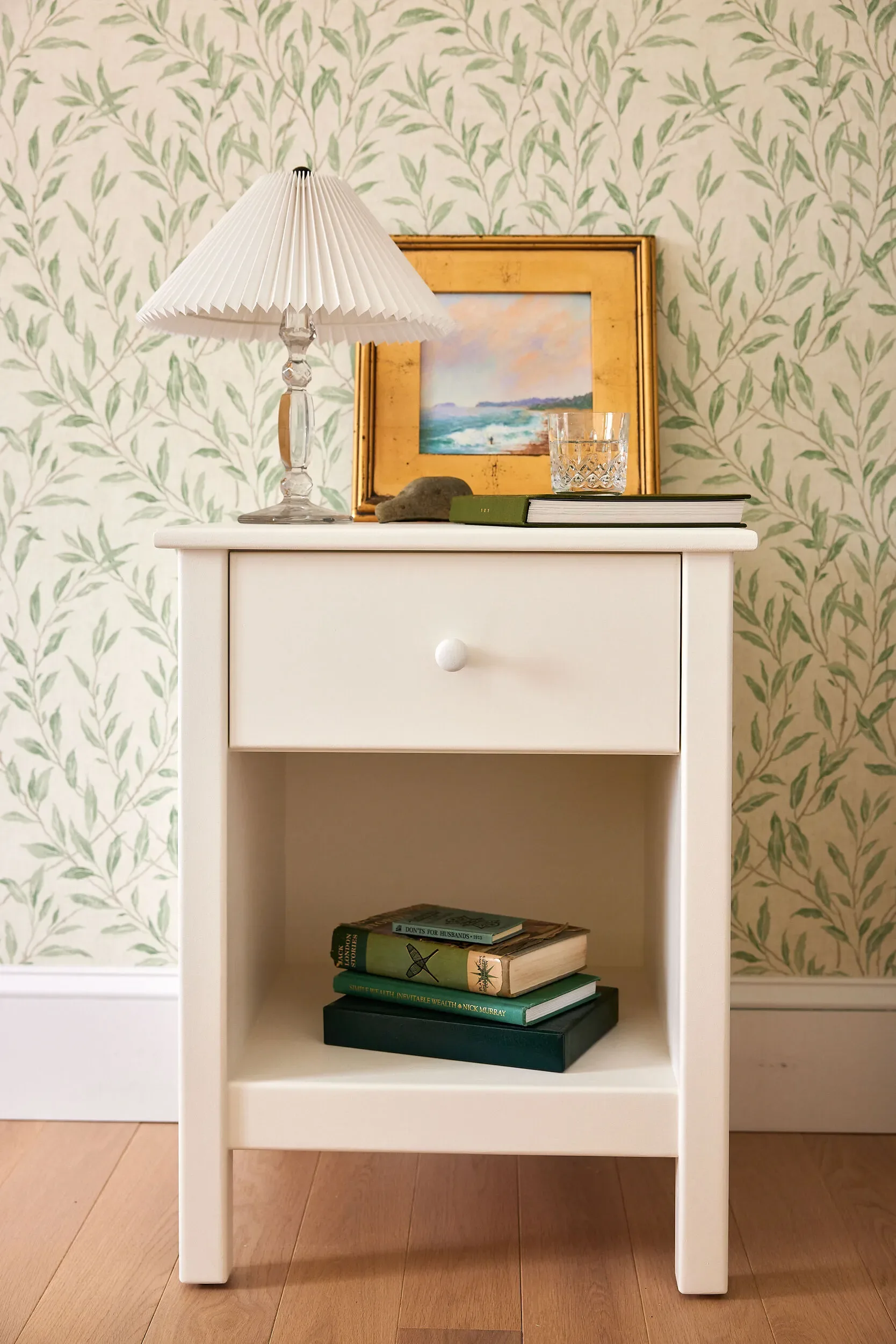 Traditional White Wood Bedside Table