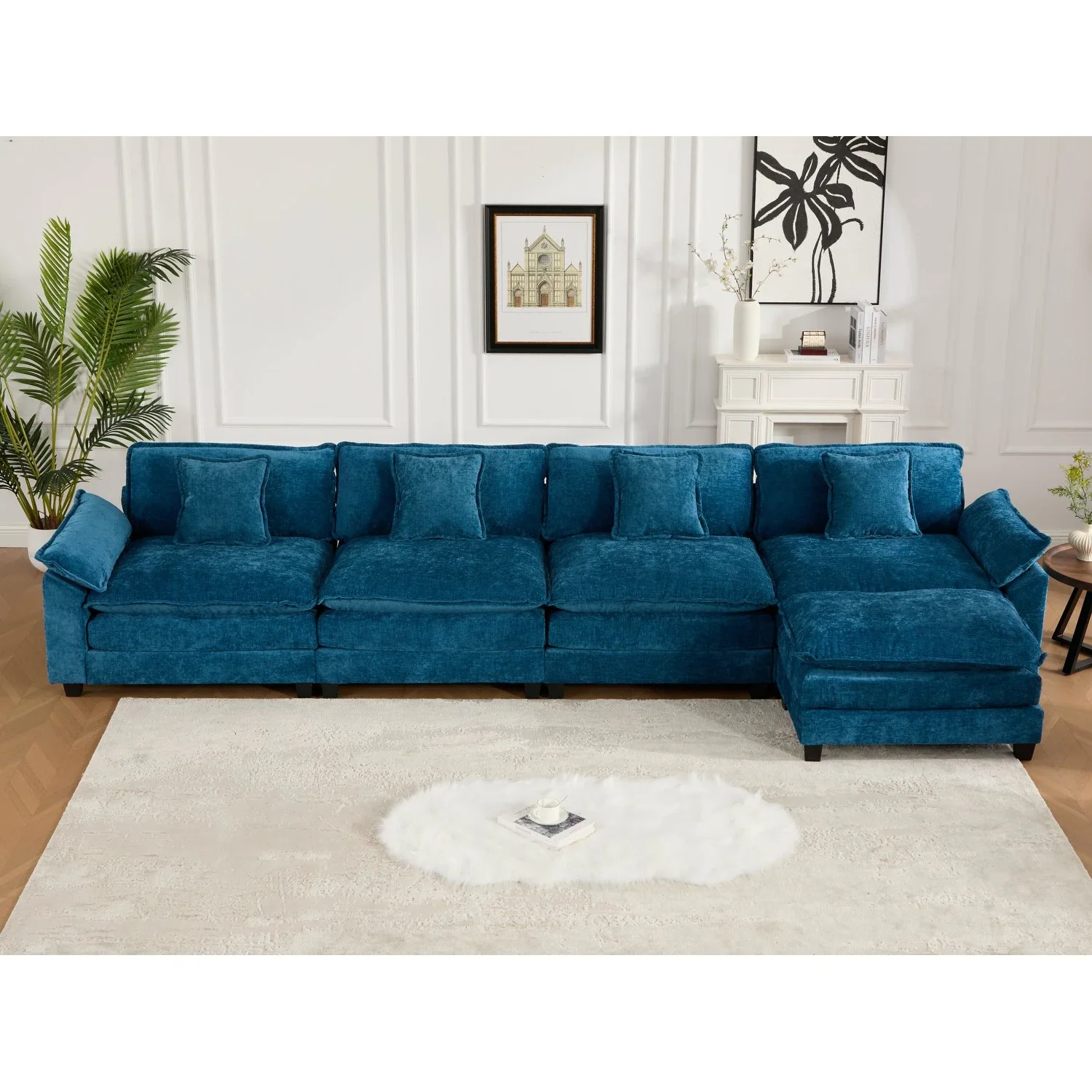 Blue Textured Sectional Sofa