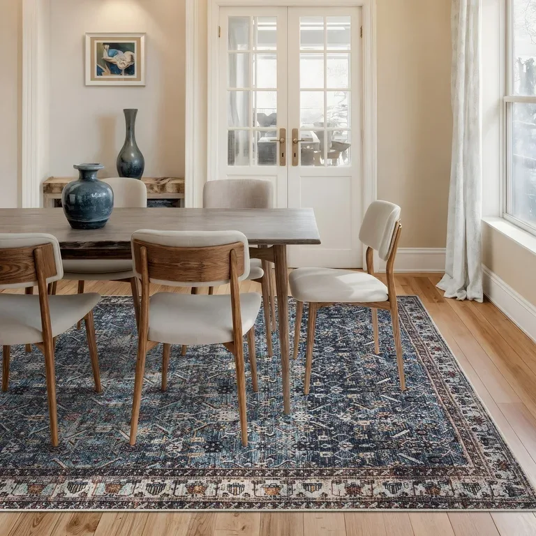 Traditional Blue and Beige Area Rug