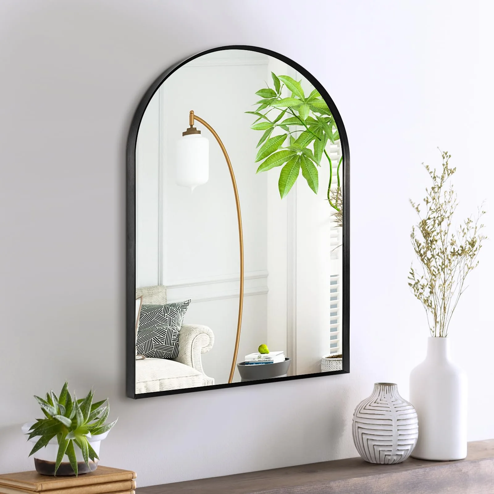 Minuover Matte Black Arched Wall Mirror