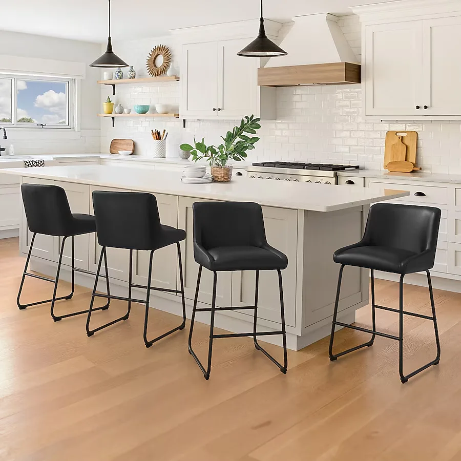 Black Upholstered Metal Counter Stool