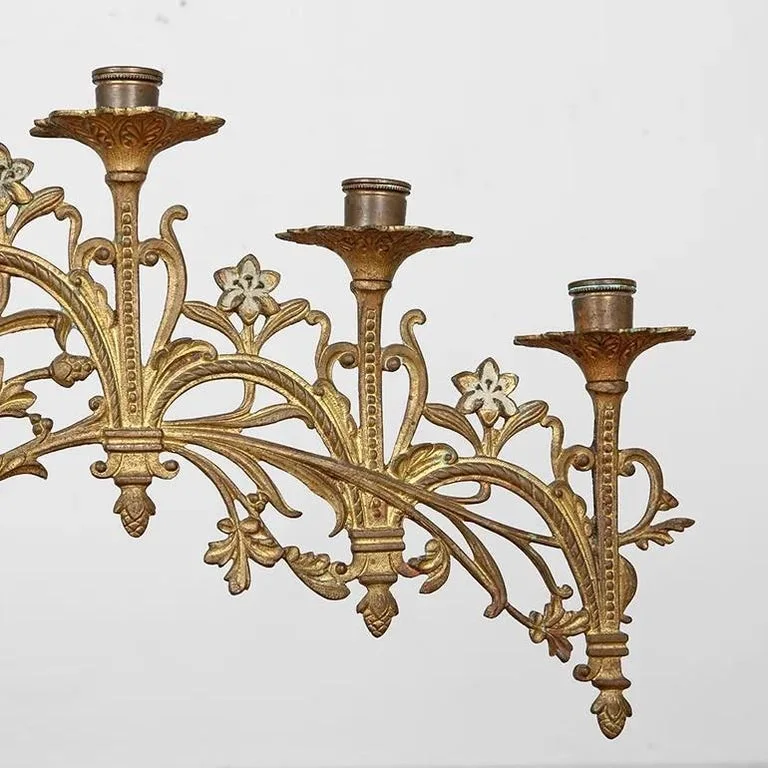 Antique Bronze Floral Wall Candelabra Sconce