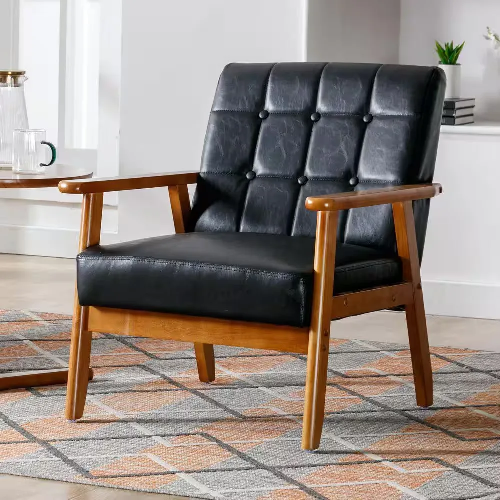 Mid-Century Modern Black Leather Armchair