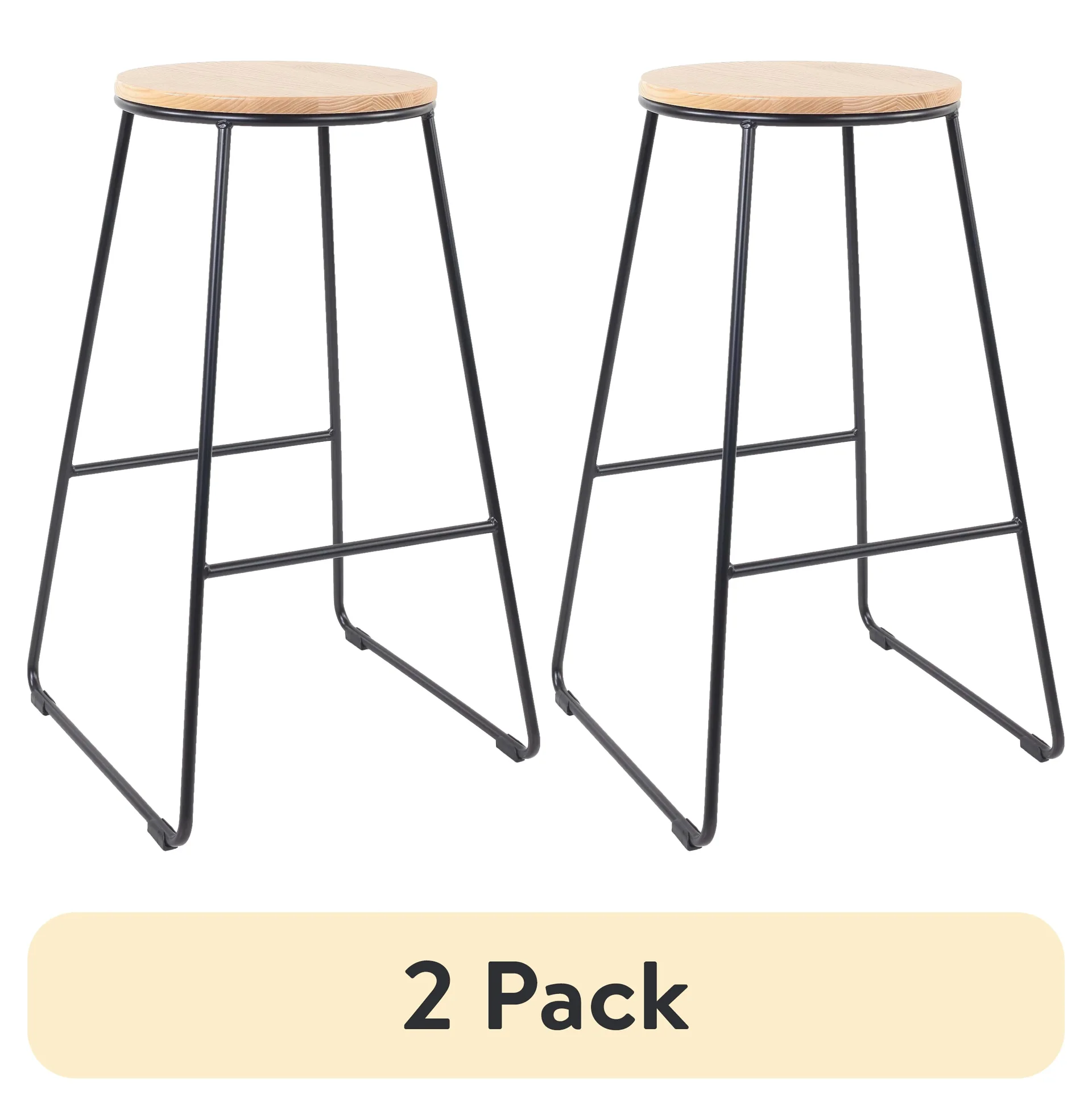 Round Wood and Metal Bar Stool