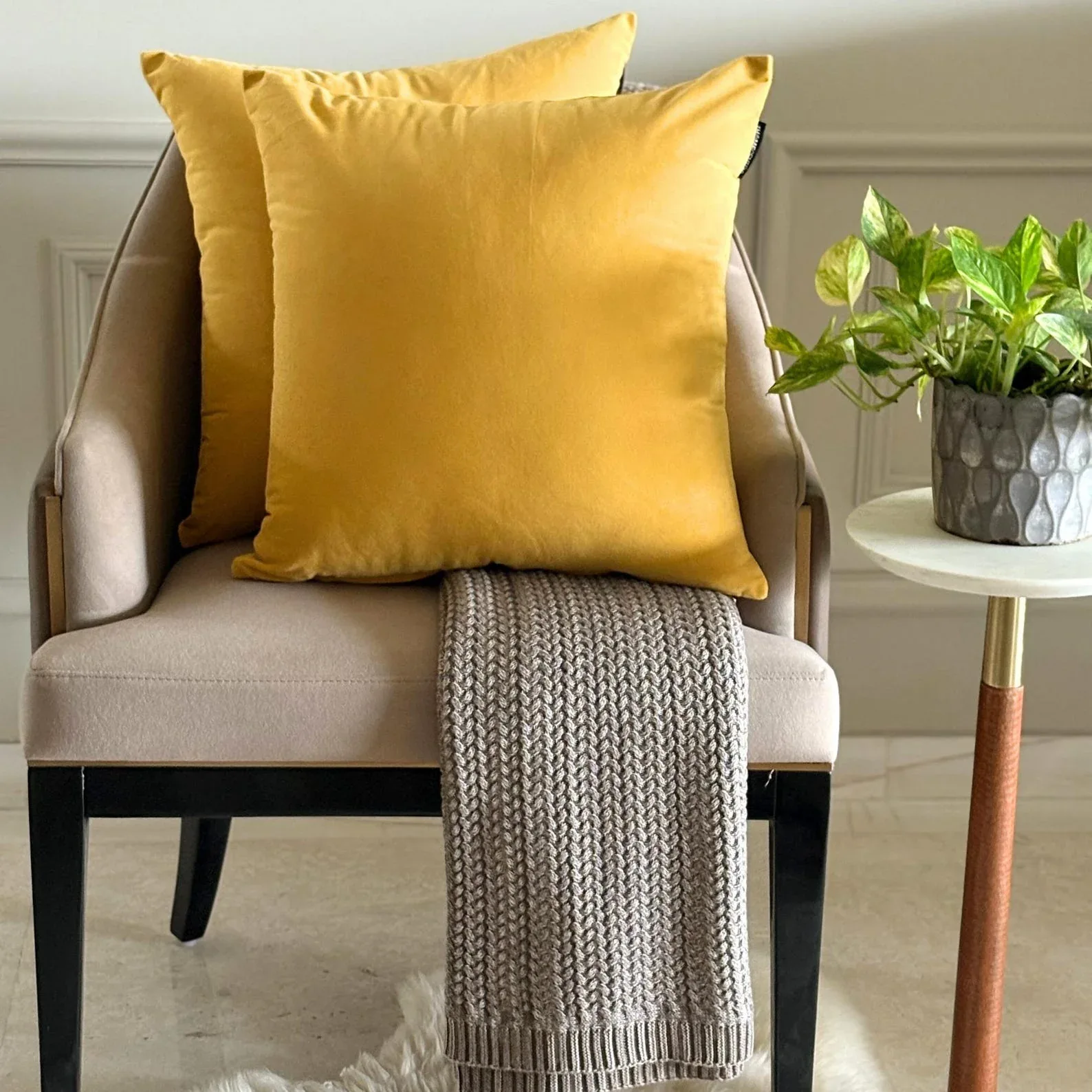 Solid Yellow Velvet Throw Pillow
