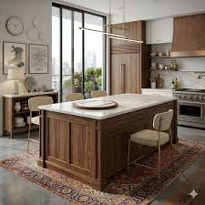 Wales Walnut Kitchen Island with Marble Top