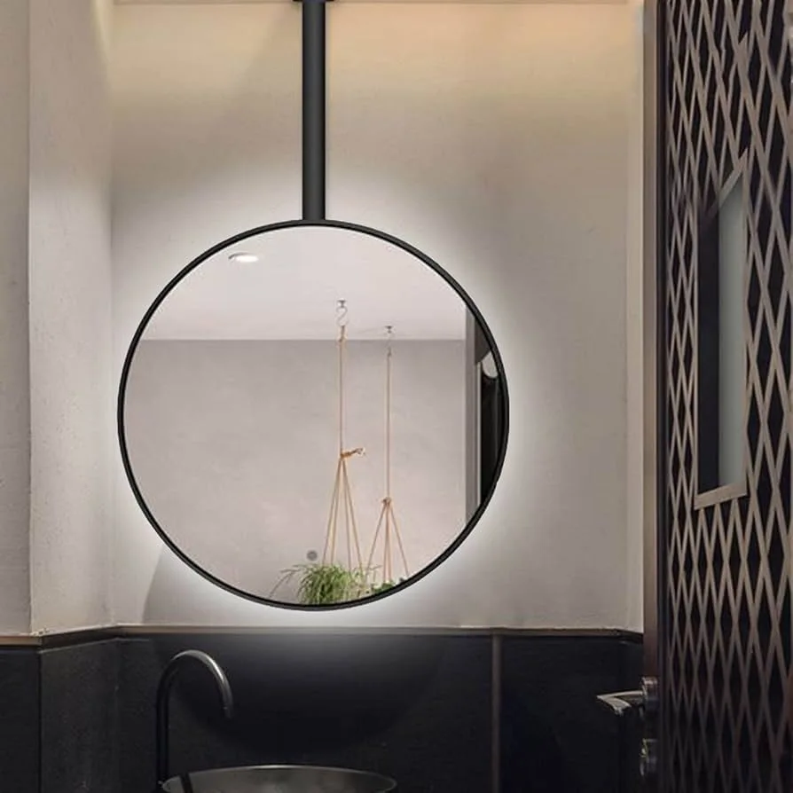 Matte Black Ceiling Mount Round Mirror
