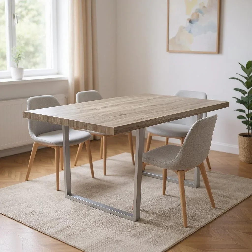 Rectangular Wood and Metal Dining Table