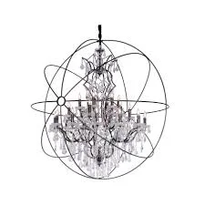 Matte Black Iron Orbital Crystal Chandelier