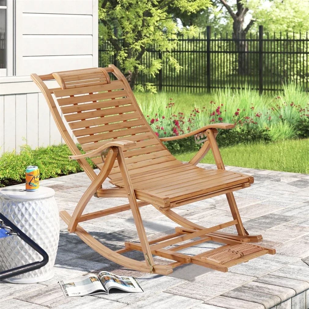 Wisfor, Bamboo Folding Rocking Chair, 95x54cm, Outdoor Garden