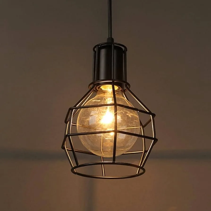 Matte Black Wire Cage Pendant Light