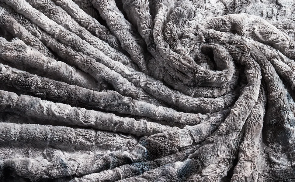 Gray and White Faux Fur Throw Blanket