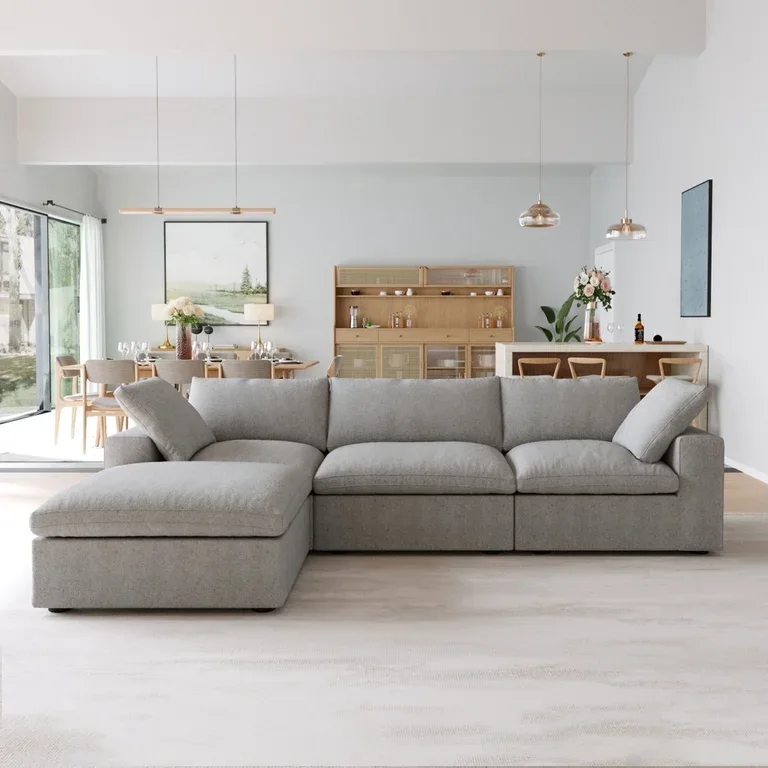 Modern Gray Linen Sectional Sofa