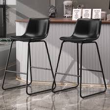 Modern Black Leather Bar Stool