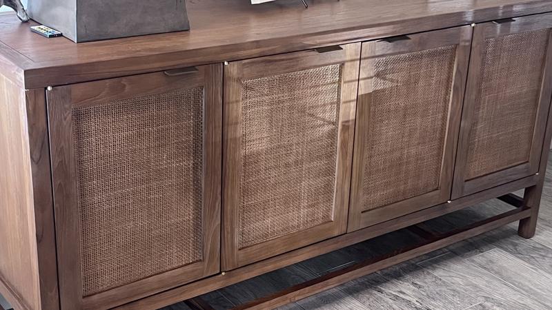 Blake Teak and Rattan Sliding Door Credenza