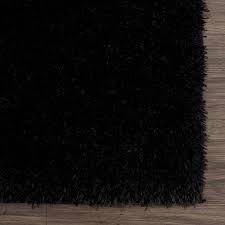 Faina Solid Black Shag Washable Area Rug