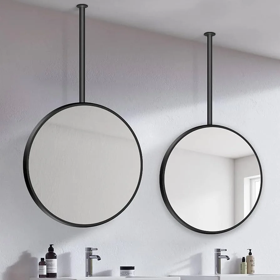 Matte Black Ceiling Mount Round Mirror