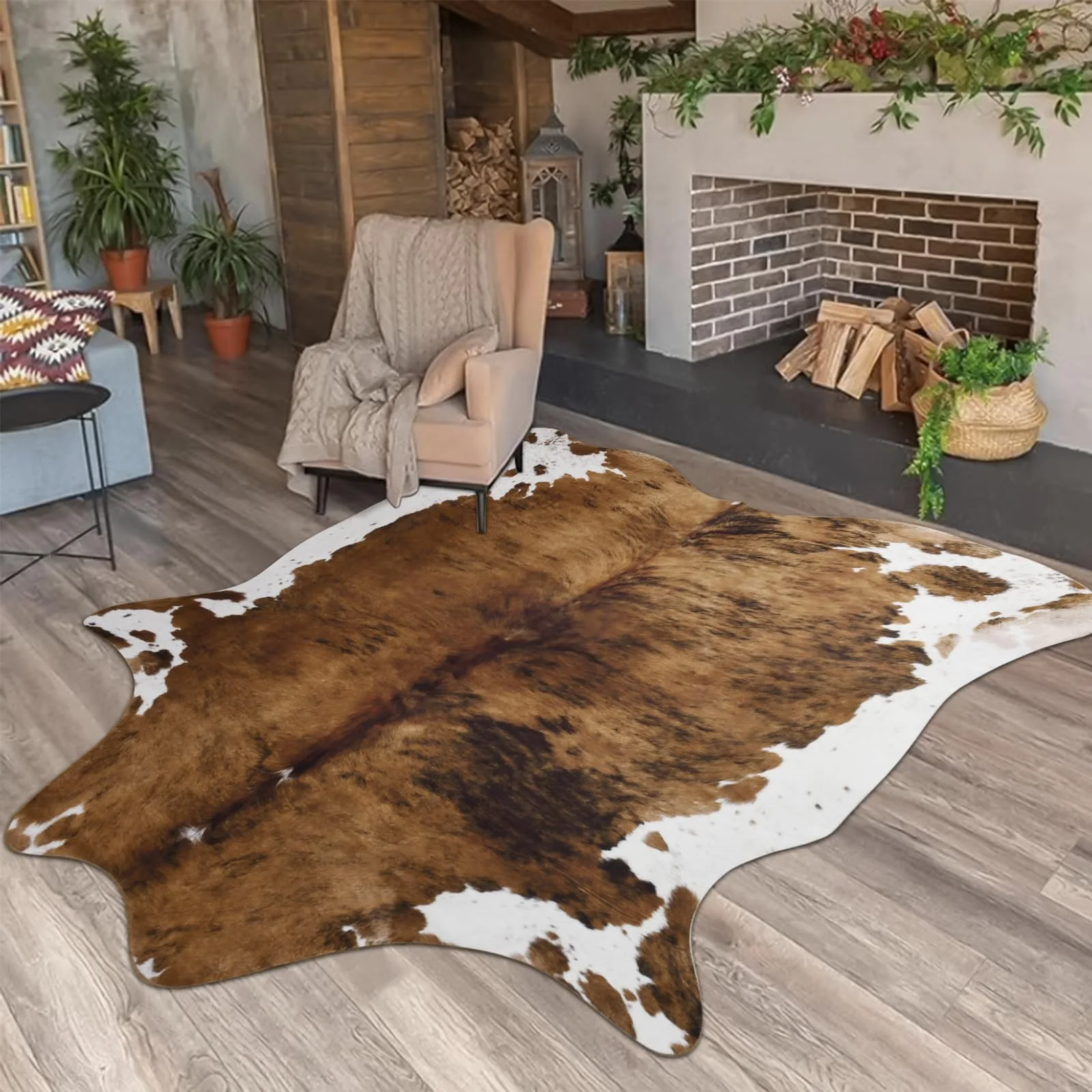Brown and White Cowhide Rug