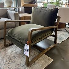 Olive Velvet and Oak Accent Chair