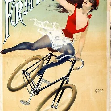 Vintage French Bicycle Girl Framed Wall Art