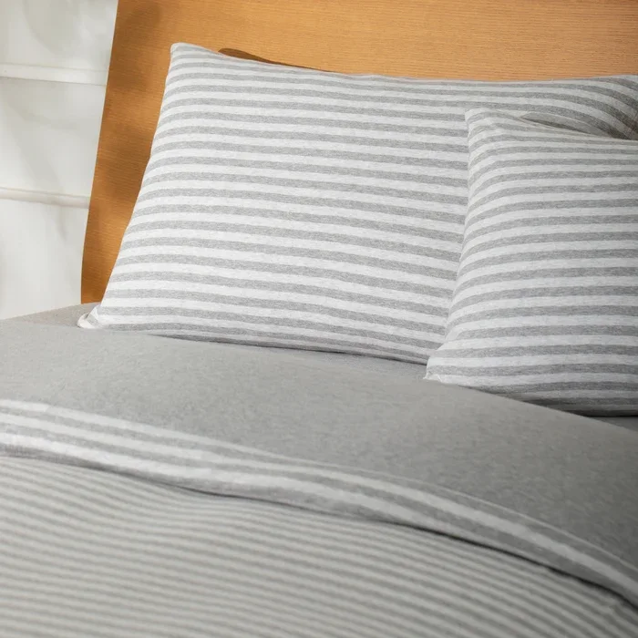 Gray Striped Cotton Pillow Sham