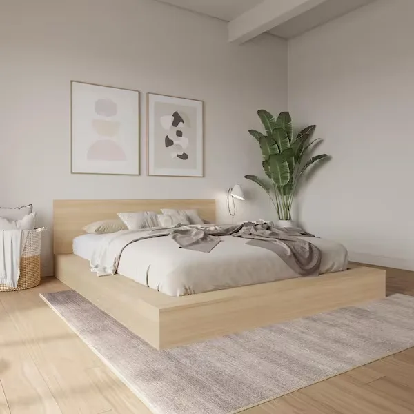 Nexera Kanso Minimalist Oak Platform Bed