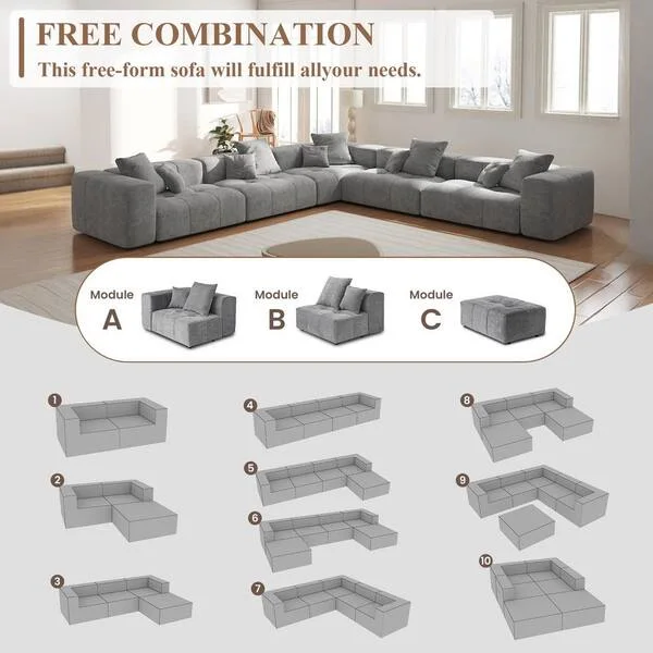 Gray Linen Modular Sofa