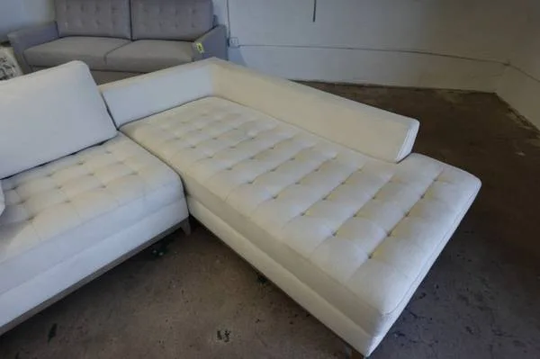 Cream Tufted Fabric Sectional Sofa