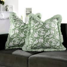 Green Floral Cotton Throw Pillow