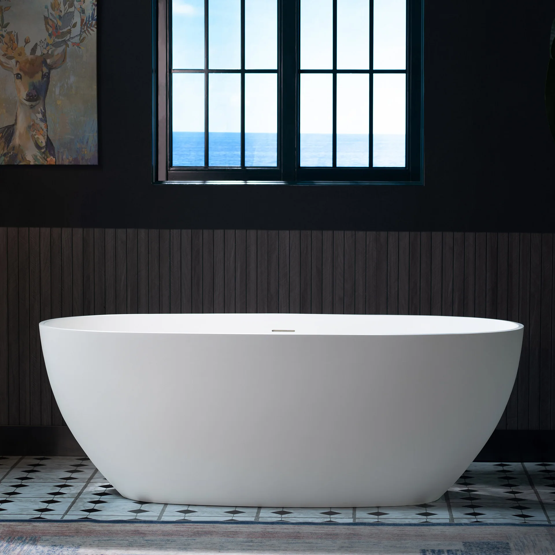 Matte White Oval Freestanding Bathtub