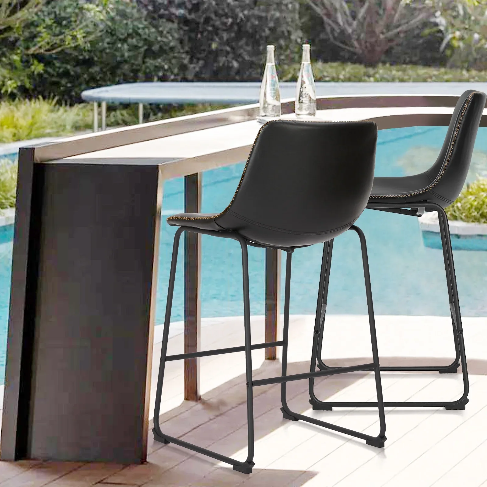 Modern Black Leather Bar Stool