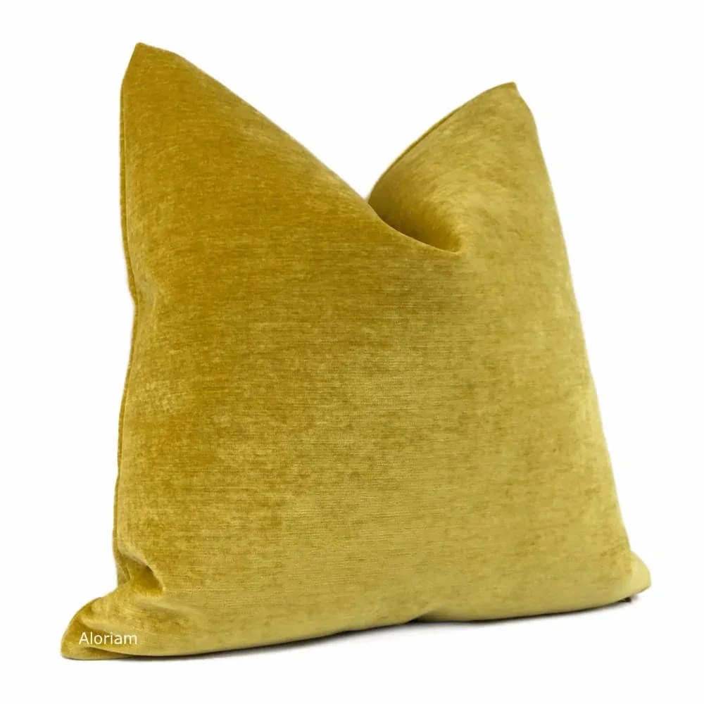 Golden Mustard Velvet Throw Pillow