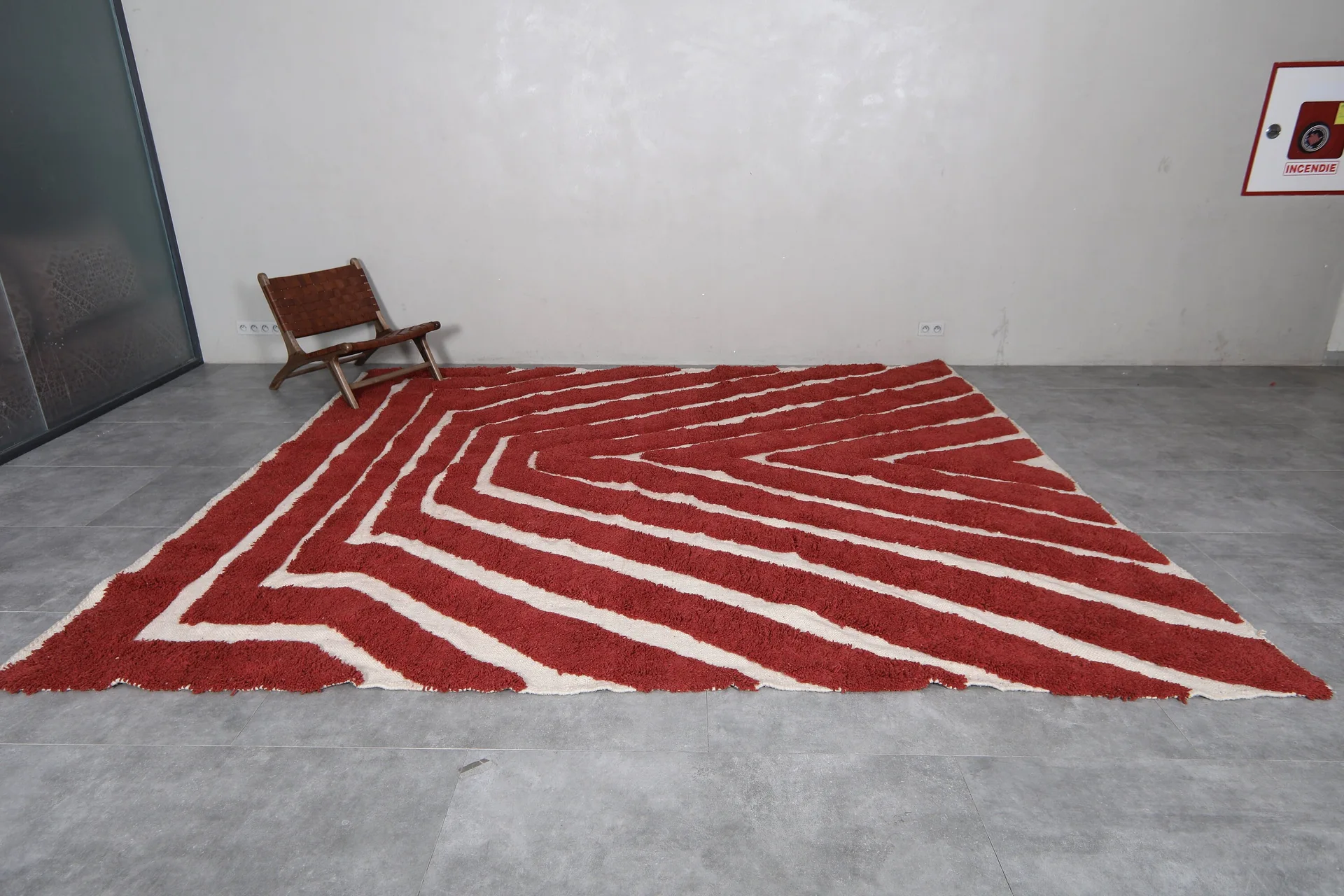 Red and Cream Geometric Area Rug
