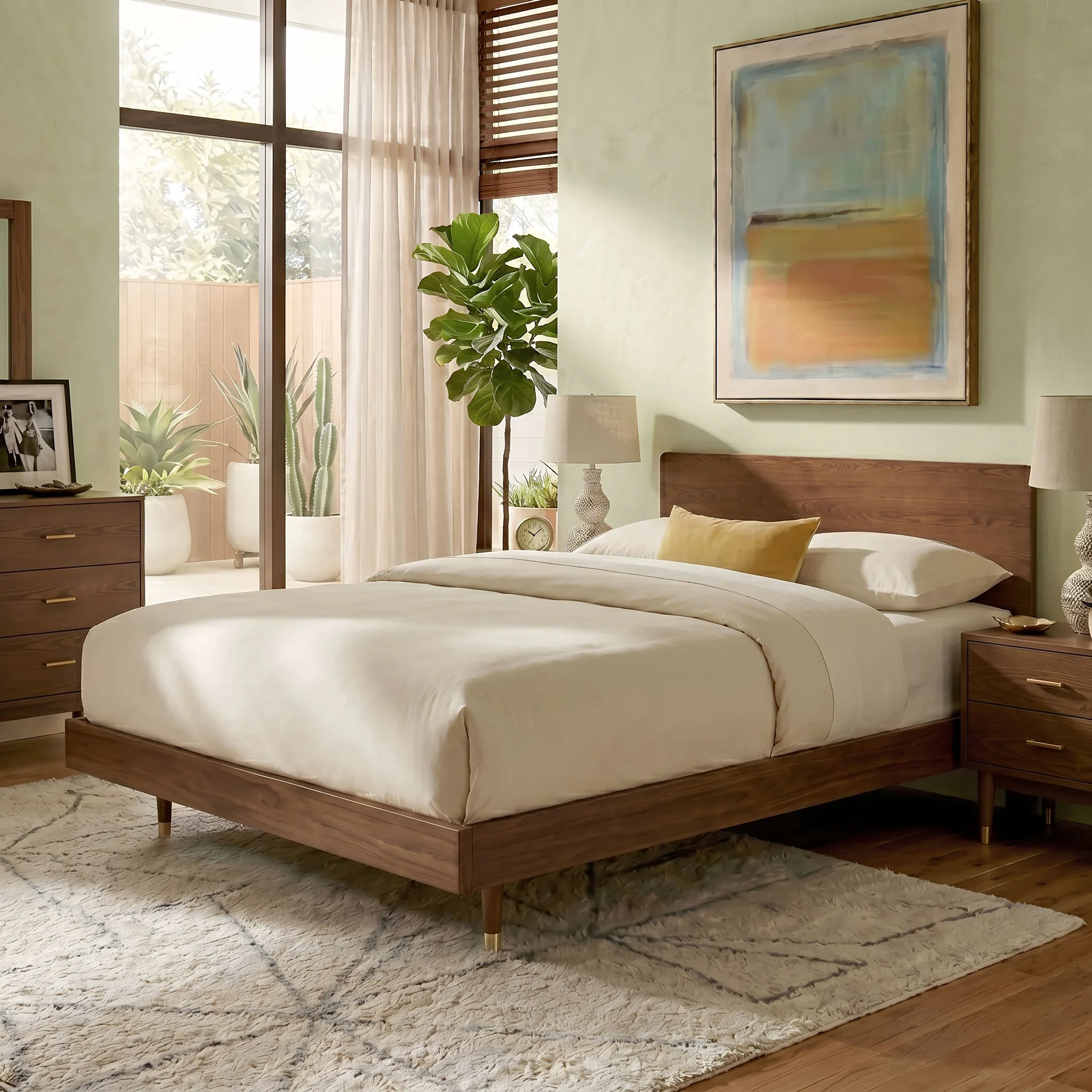 Korva Mid-Century Modern Walnut Platform Bed