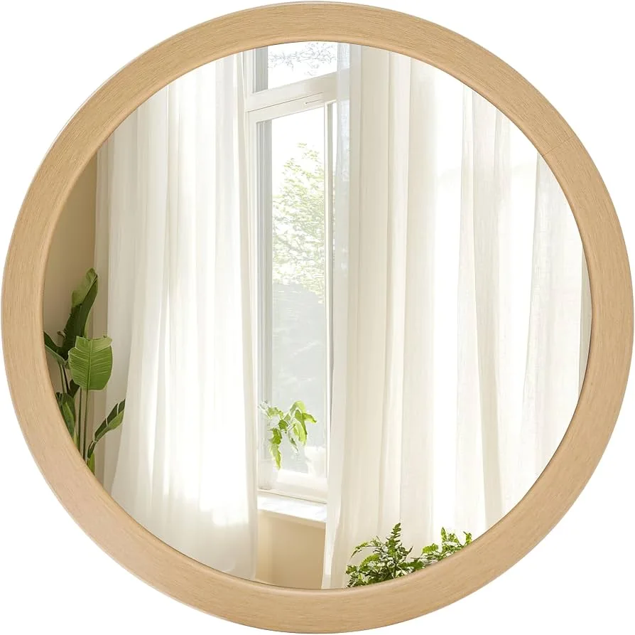 Natural Wood Round Wall Mirror