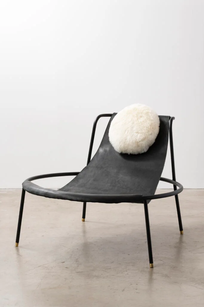 Black Leather Metal Accent Chair