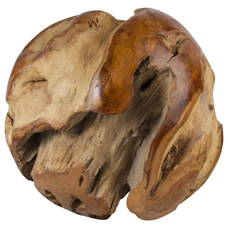 Teak Wood Sphere Sculpture
