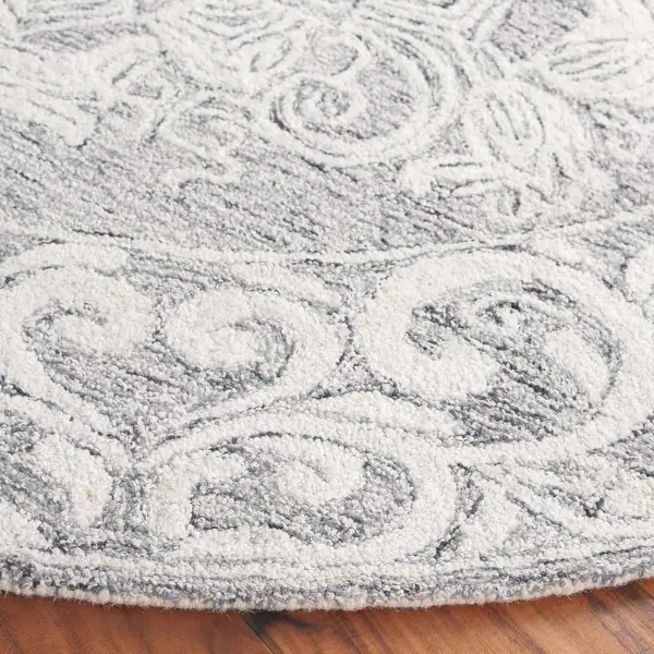 Gray and White Floral Wool Area Rug