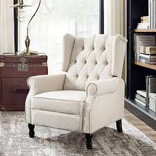 Beige Tufted Wingback Recliner