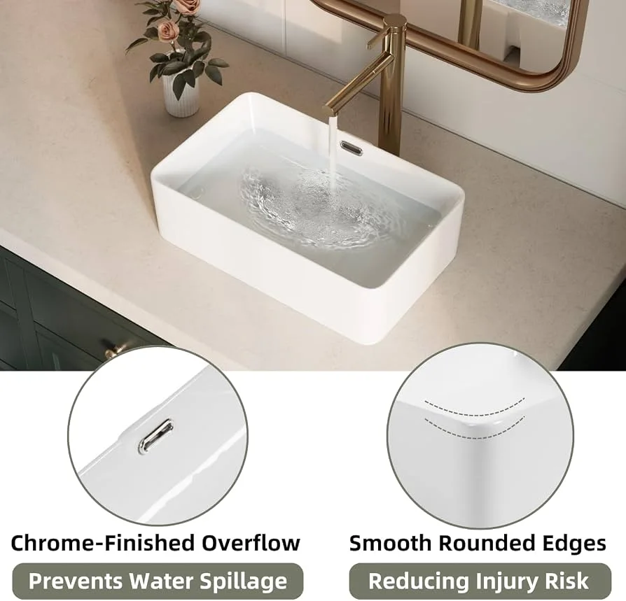 Rectangular White Ceramic Vessel Sink