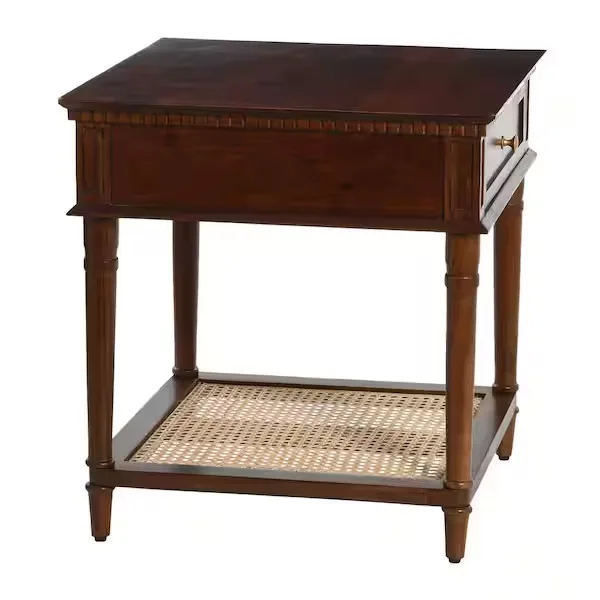 Maxwelton Square Wood and Cane Side Table