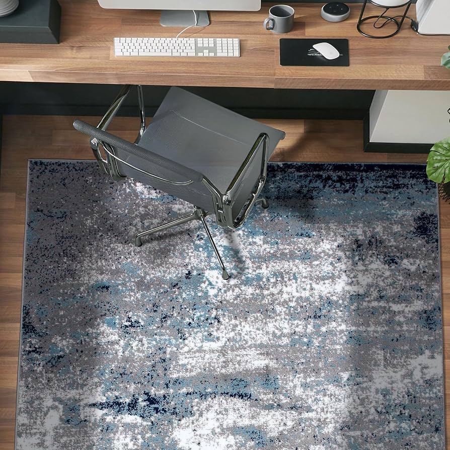 Abstract Distressed Blue Area Rug