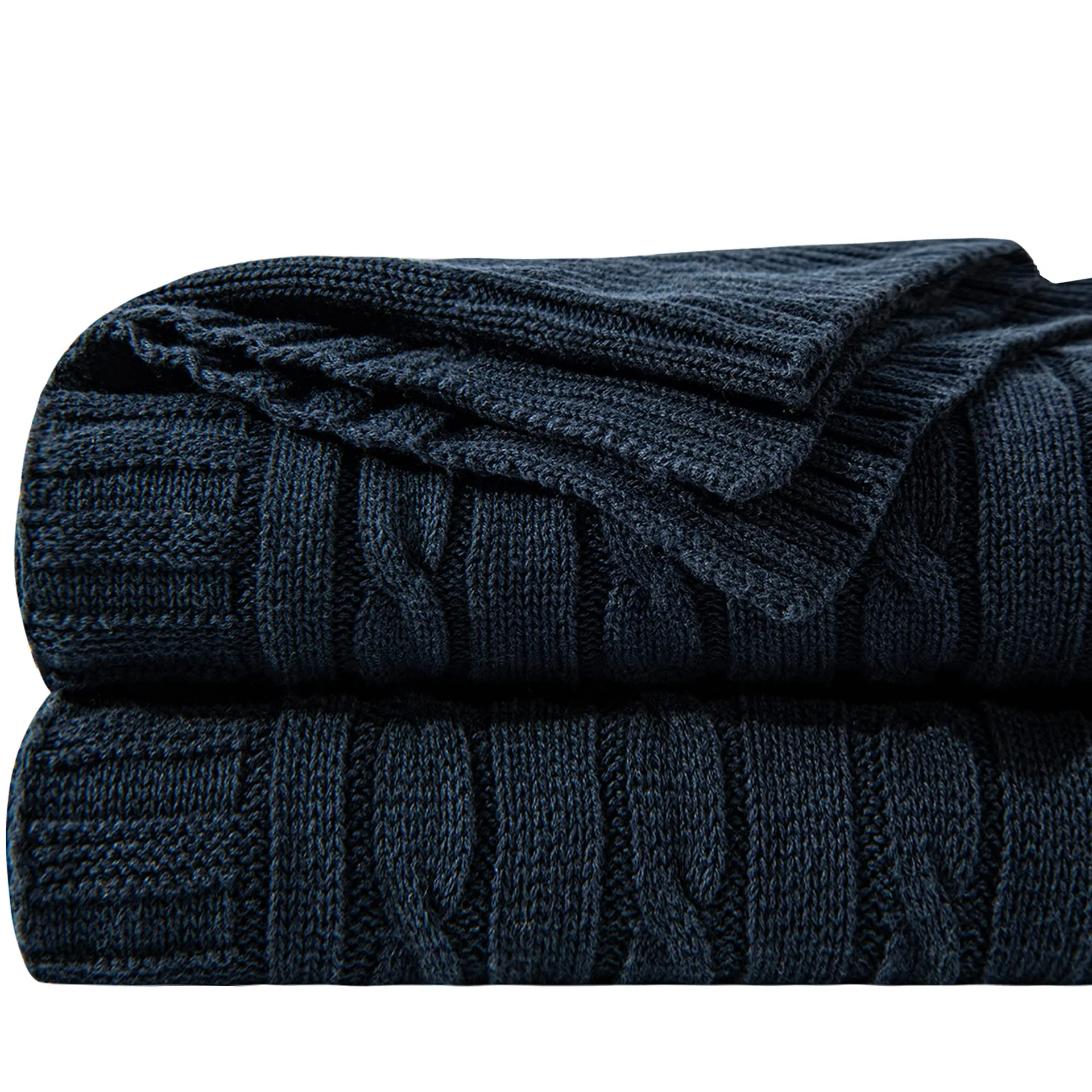 Navy Cotton Knit Throw Blanket