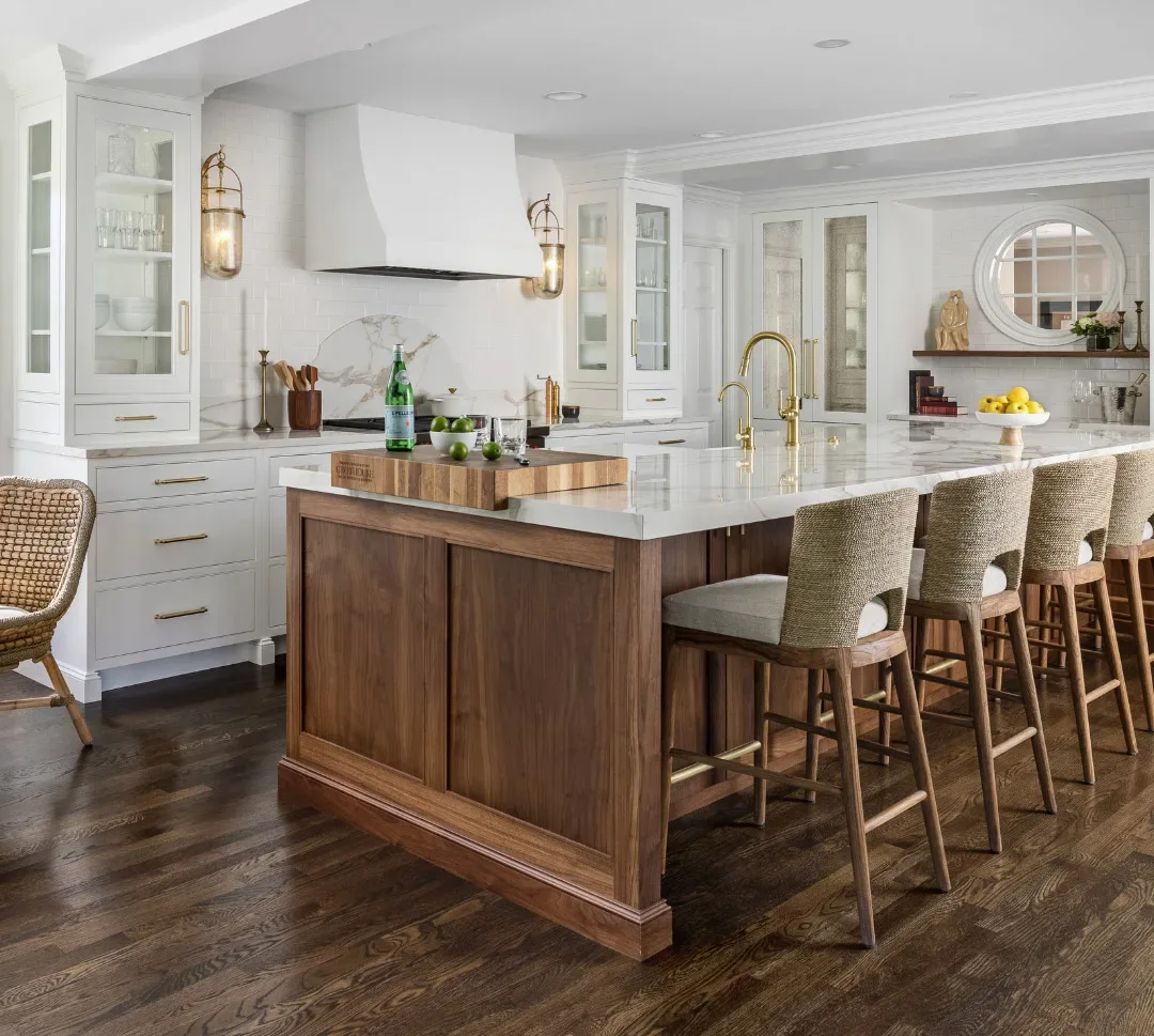 Walnut Kitchen Island with Marble Top