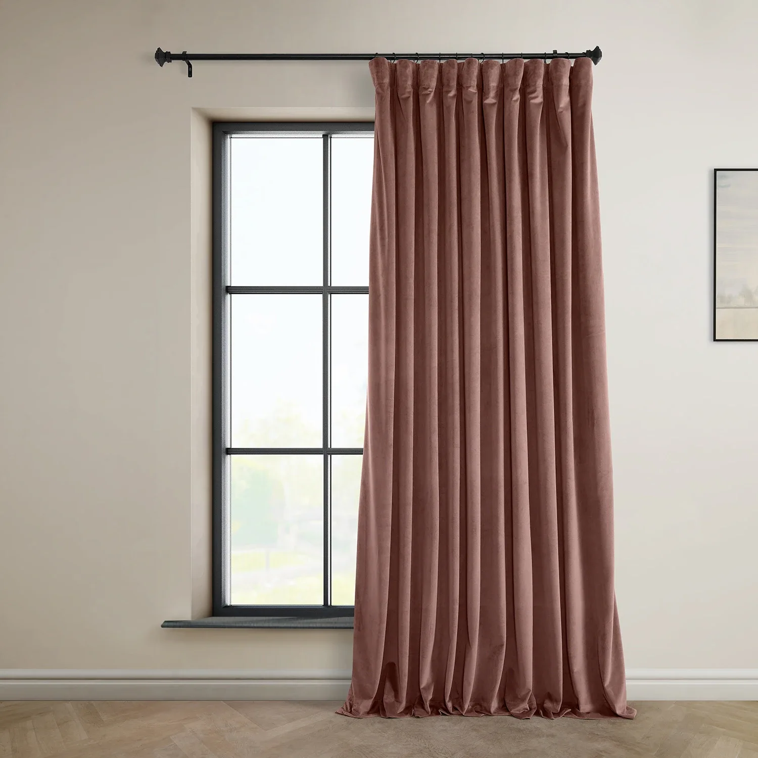 Solid Pink Velvet Curtain Panel